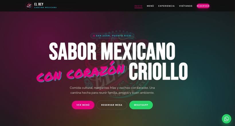Página web de El Rey — Cantina Mexicana · San Juan, Puerto Rico